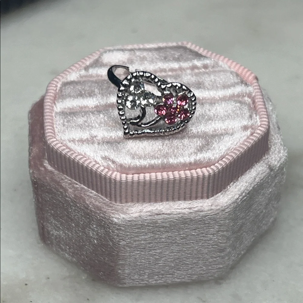Silver and Pink Crystal Adjustable Ring